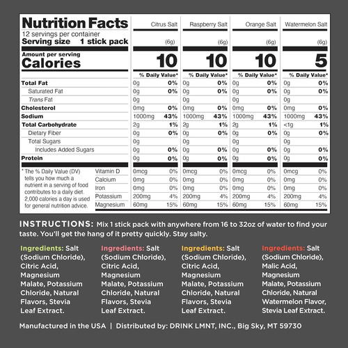 Electrolitos Lmnt Zero Sugar Pack 12 Sabores Variados Polvo