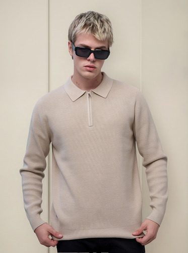 Sweater Hombre Polo Medio Cierre Premium Cara Cruz Jeans