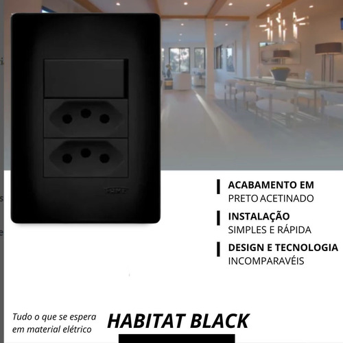 Conjunto Interruptor Paralelo + Tomada Dupla 20a Black Preto
