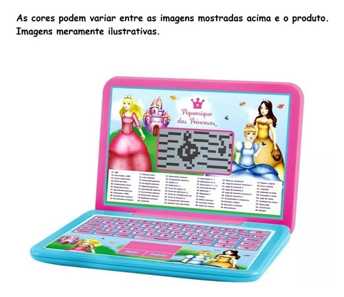 Laptop Infantil Bilíngue 60 Atividades Princesas 6217 Dmtoys Cor Rosa