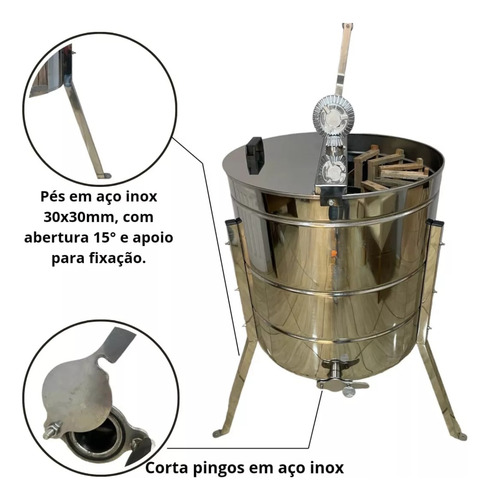 Centrifuga Extratora Mel Manual Inox 28/8 Quadros Apicultura