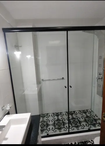 Mampara Baño 4 Hojas Transp/negro Vidrio 8 Mm 160x170 Cm