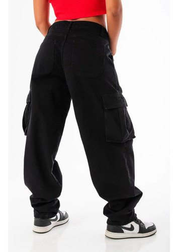 Pantalon Cargo Mujer Baggy Negro Solmaint Her