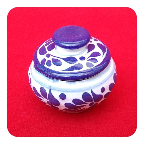 Alhajerito Redondo Mini De Talavera Poblana Azul 5 Cm Lhj