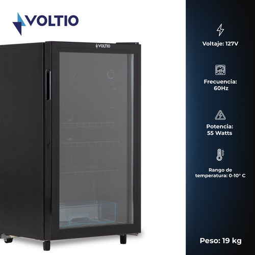 Refrigerador Frigobar para Bebidas con Capacidad de 85 Litros (115 Latas) - Enfriador con Luz LED y Regulador de Temperatura - Estantes de Metal Ultra Resistentes Potencia nominal 55W Voltaje 127V.