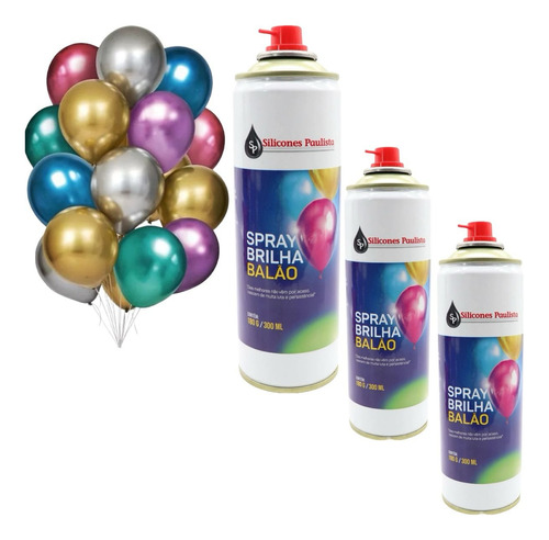 Kit 3 Spray Brilha Balão Renovar Bexiga Buffet Festa  300 Ml