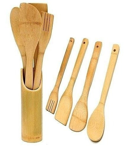 Imagen 2 de 5 de Juego Menage Bambu 4 Piezas Con Base