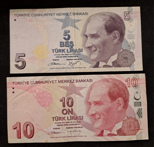 Turquia X 2 Billetes 5 Y 10 Liras 2009. Lindos!!!