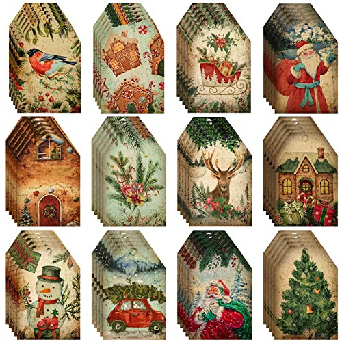 60 Etiquetas De Navidad Vintage Regalos, Etiquetas De F...