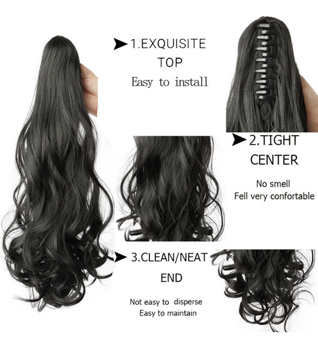 Extensiones De Coleta Onduladas Con Clip De Garra Grande Color Negro