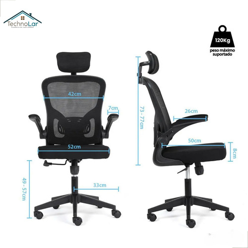 Cadeira De Escritório Technolar Ergonômica Estofado Em Mesh Com Ajuste Lombar
