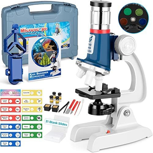 Kit De Microscopio De 58 Piezas Para Niños 5-7 8-12, 100x-1