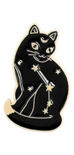 Pin Broche Gato Gatito Negro Brujo Esmaltado