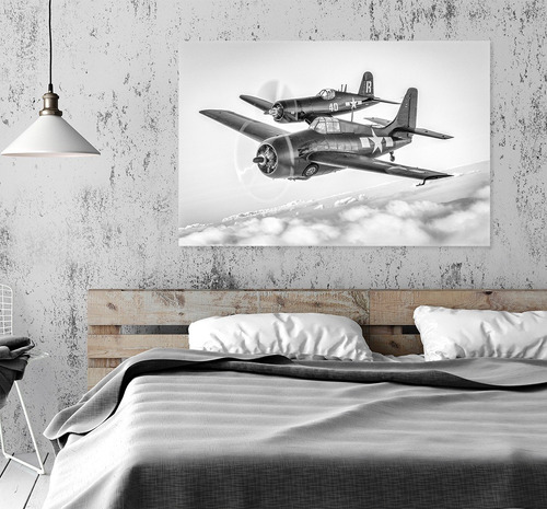 Aviónes Vintage 90x60 Cuadro Canvas Con Marco Decorativo