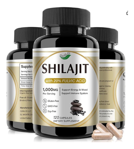 Shilajit Resina Pura Del Himalaya 120 Cáp, 20% Ácido Fúlvico