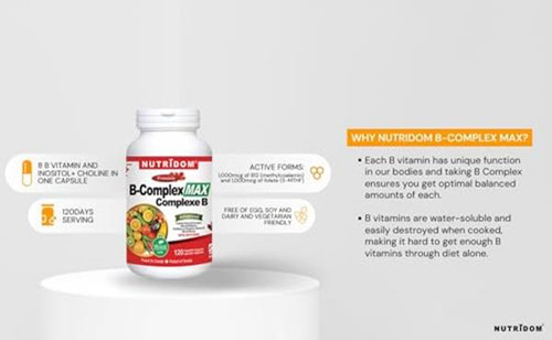 Nutridom Complejo Vitamina B 200 Mg 120 Tabletas Veganas
