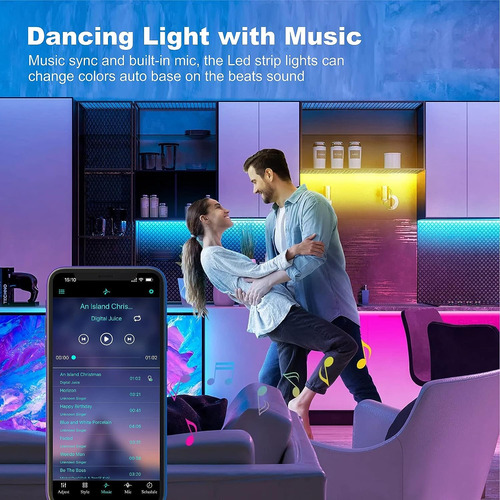Luces Led De 32.8ft Dormitorio, Tira De Luces Rgb 5050 ...