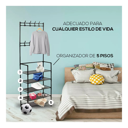 Perchero Zapatera 2 En 1 Organizador Rack Estante Ganchos