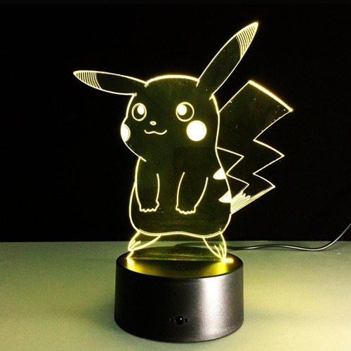 Lámpara Luz Led 3d Rgb Figura De Pikachu Pokemon 