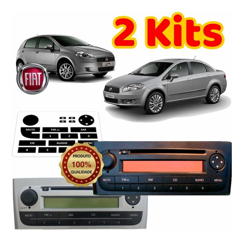 2 Kit Adesivo Rádio Fiat Linea Punto Não Code Cabo Auxiliar