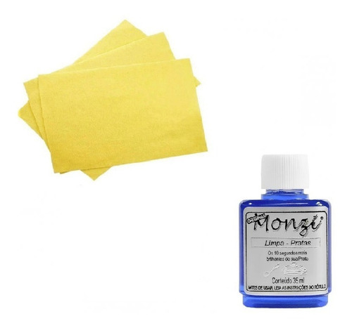 Monzi Limpa Prata 35 Ml+3 Flanela Magica Polimento Limpeza