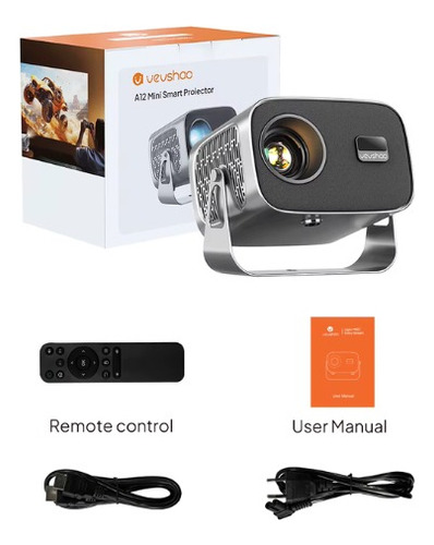 Projetor Vevshao A12 Android 11.0 350 Ansi Wifi 6 Suporte 4k Cinza-escuro