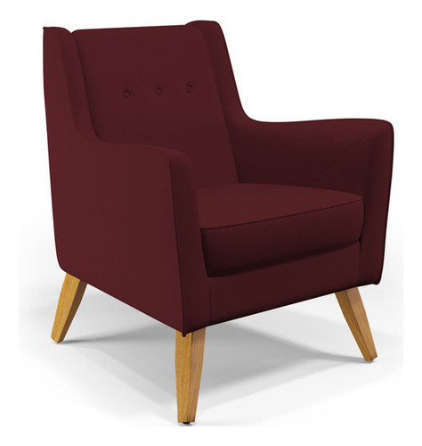 Kit 02 Poltronas Decorativas com Pés de Madeira Taroba D02 Veludo Marsala C-278
