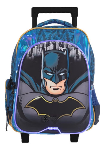 Mochila Batman Con Luz Primaria Con Carro Vss3092 Color Azul Diseño De La Tela Liso