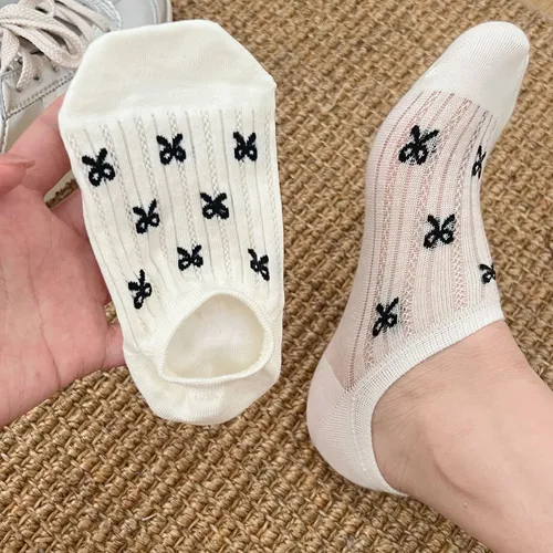 3pairs New Bow Boat Socks Invisible Soft Cotton Crew Socks