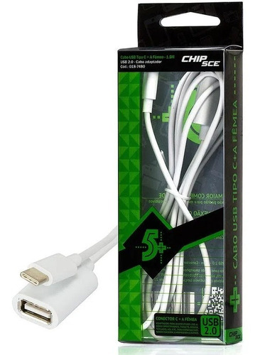 Cabo Tipo C Premium - Tipo C 2.0 + Usb A Fêmea 1,5m Branco