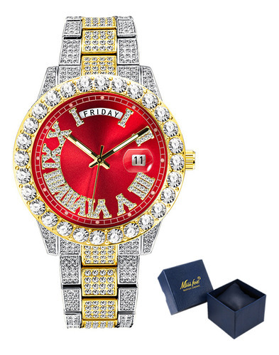Reloj Missfox Fashion Con Calendario De Cuarzo Y Diamantes Color De La Correa Silver Golden Red