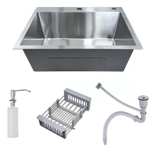 Cuba inox escovado quadrada 60x45 gourmet com acessórios Casa Molie CB002