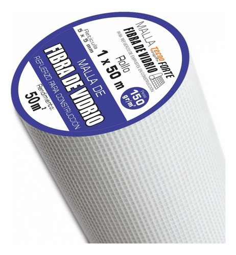Malla De Fibra De Vidrio En Rollo, Sin Adhesivo, 1 X 50 Mts