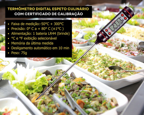 Kit 2 Termômetro Digital Espeto Culinário Alimento Cozinha Cor Preto