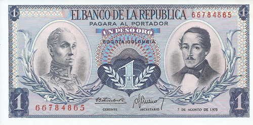 Colombia 1 Peso 7 Agosto 1973