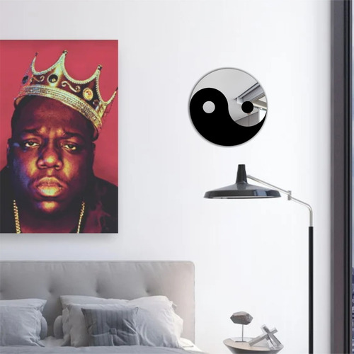 Espelho Decorativo Acrílico Yin Yang Decoração Quarto Moldura Preto E Prata
