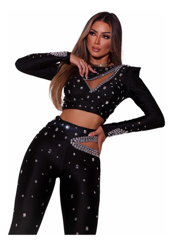 Conjunto De Calça É Cropped Detalhes Nude Blogueira Panicat