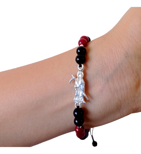 Pulsera Santa Muerte  Protección Plata Fina .925 Taxco 