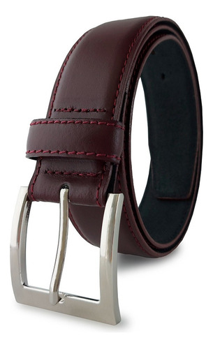 Cinturon De Cuero Genuino Para Hombre, Piel 100% Bovino Color Bordó Talla 42