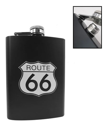 Wiskera Licorera Route 66 Acero Inoxidable 8 Oz + Copas