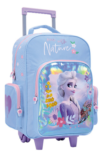 Mochila 17  con Carro Frozen Nature Wabro Carrito Color Celeste