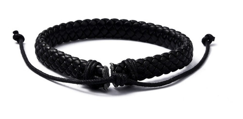 Pulsera Negra De Cuero Trenzado Para Hombre O Mujer