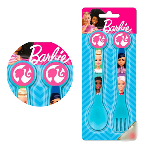 Set Cubiertos Cuchara Tenedor Barbie Alimentación Infantil
