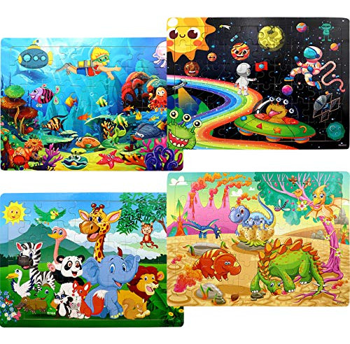 Puzzles Para Niños Edad 4-8, 4 Pack Wooden Jigsaw Tl4t6