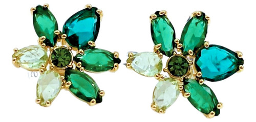 Aros Apegados, Flor Verde Estilo Cristal Austriaco Plata 925