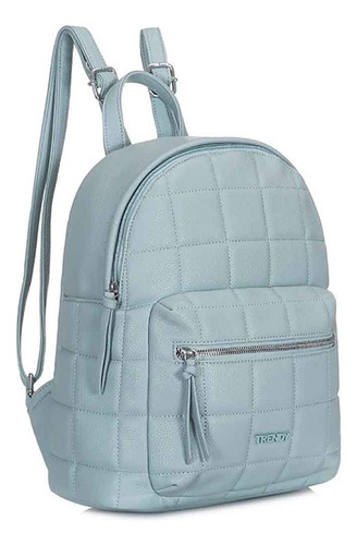 Mochila Urbana Mujer Trendy Cuero Ecológico Cuadros Celeste