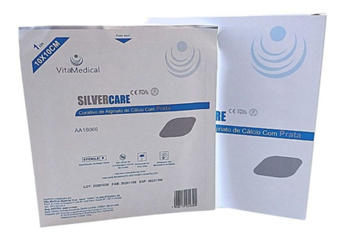 Curativo De Alginato De Cálcio E Prata 10cmx10cm Unidade Vitamedical Silvercare