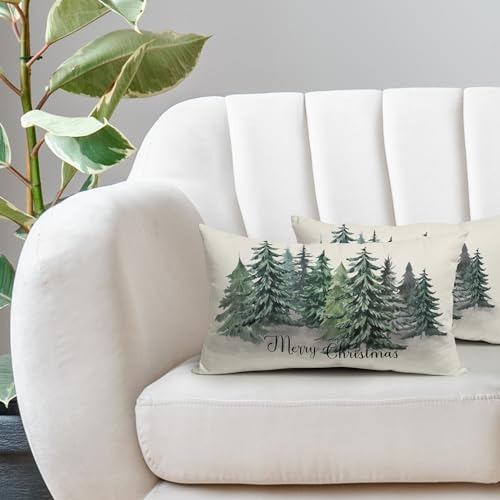 Juego De 2 Fundas De Almohada Lumbar 30 X 50 Cm Árbol Navida