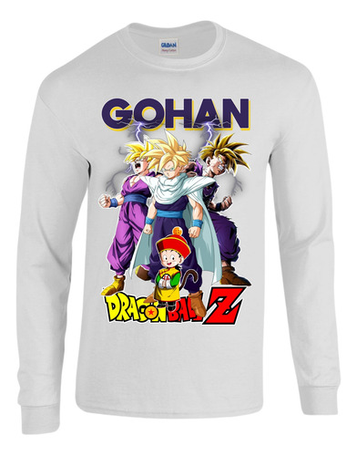 Camiseta Manga Larga Dragon Ball Gohan Serie White Md004