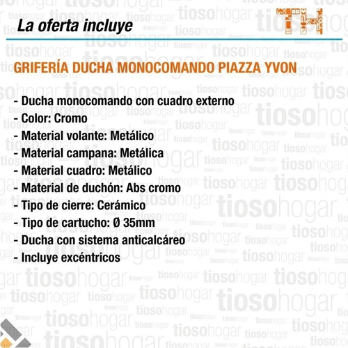 Griferia Ducha Monocomando Exterior Lluvia Yvon Sin Interes